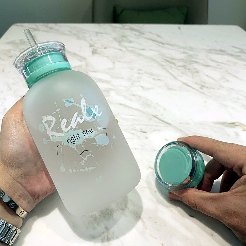 450ml bouteille en verre dessin animé givré/Transparent bouteilles d'eau BPA gratuit étanche Drinkware simplicité étudiant tasse: 15