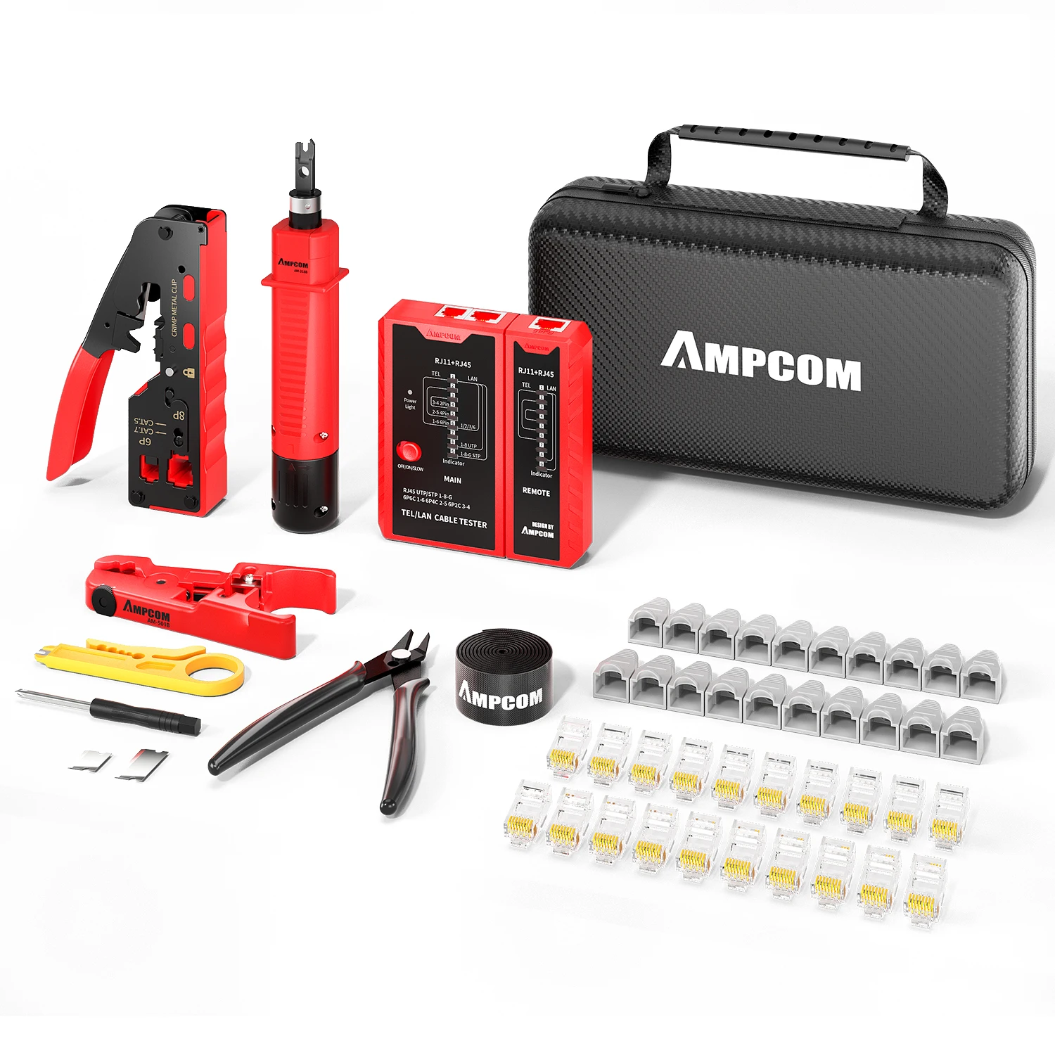 AMPCOM RJ45 Pass Through Crimping Network Tool Kit for Cat5e Cat6 Cat7 with Network Crimper/Punch Down Tool/TEL/LAN Cable Tester: Blue