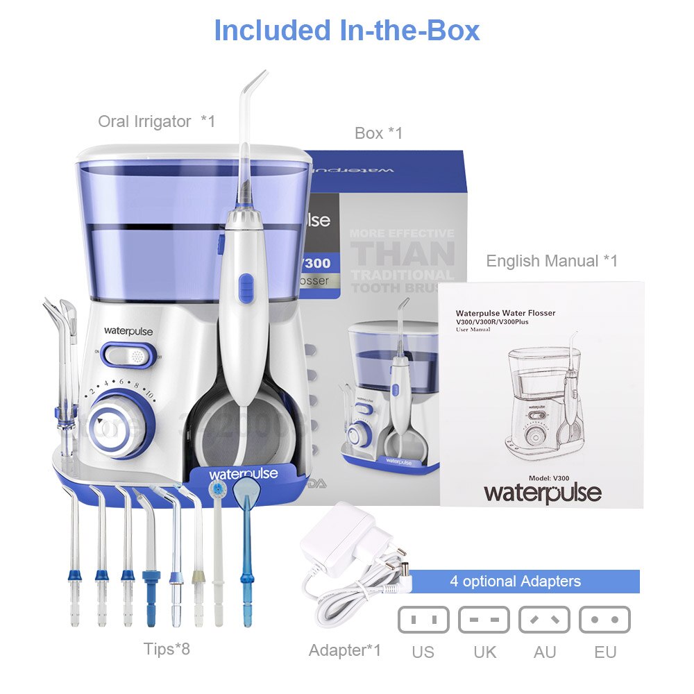 Waterpulse-hydropulseur, fil pour les dents et la bouche, soins buccaux, 8 embouts, 800ml, V300: WHITE / L'UA