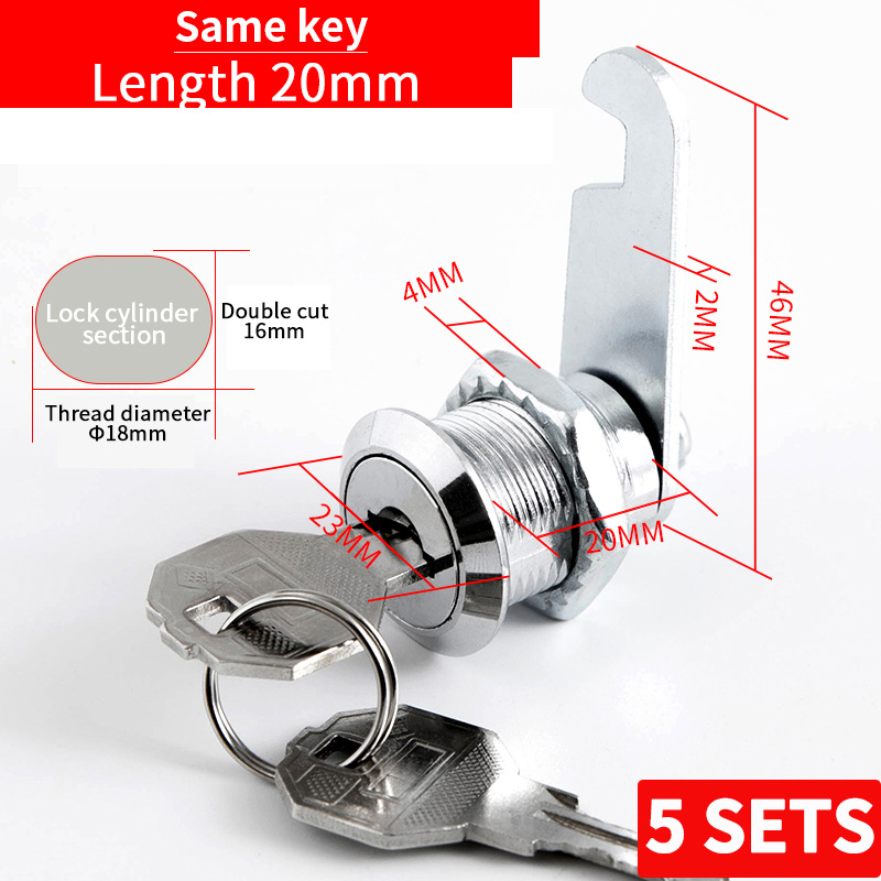 5 SETS File Cabinet Lock Iron Sheet Locker Cylinder Employee Cabinet Storage Cabinet Mailbox Universal Tongue Lock With 2 Keys: GRAY