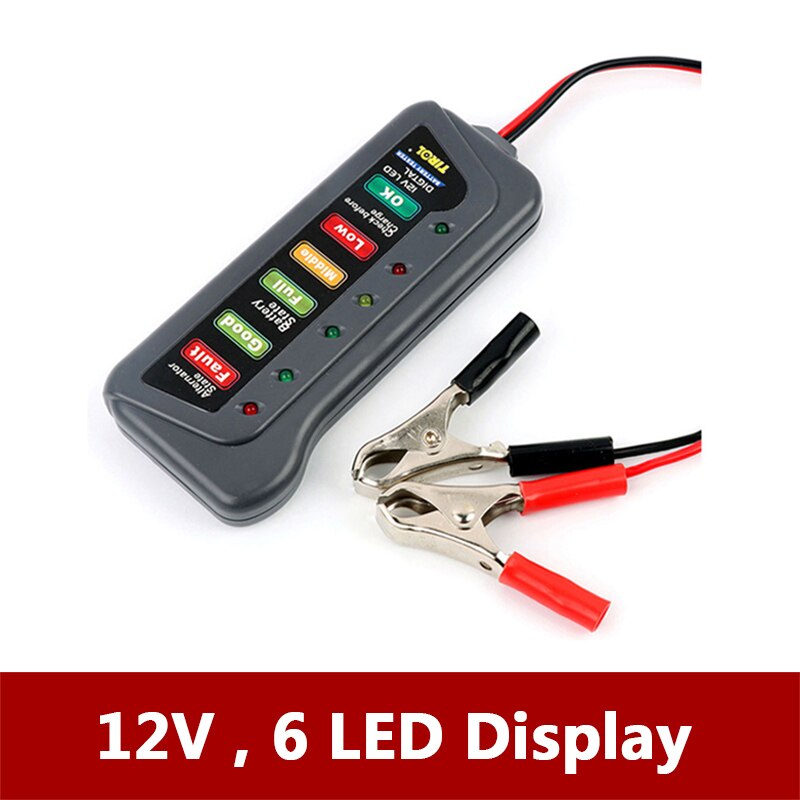 12V Car Motorcycle Battery Tester 6 LED Alternator Charge Starting State Check Test Generator Battery Measure Analyzer Detector