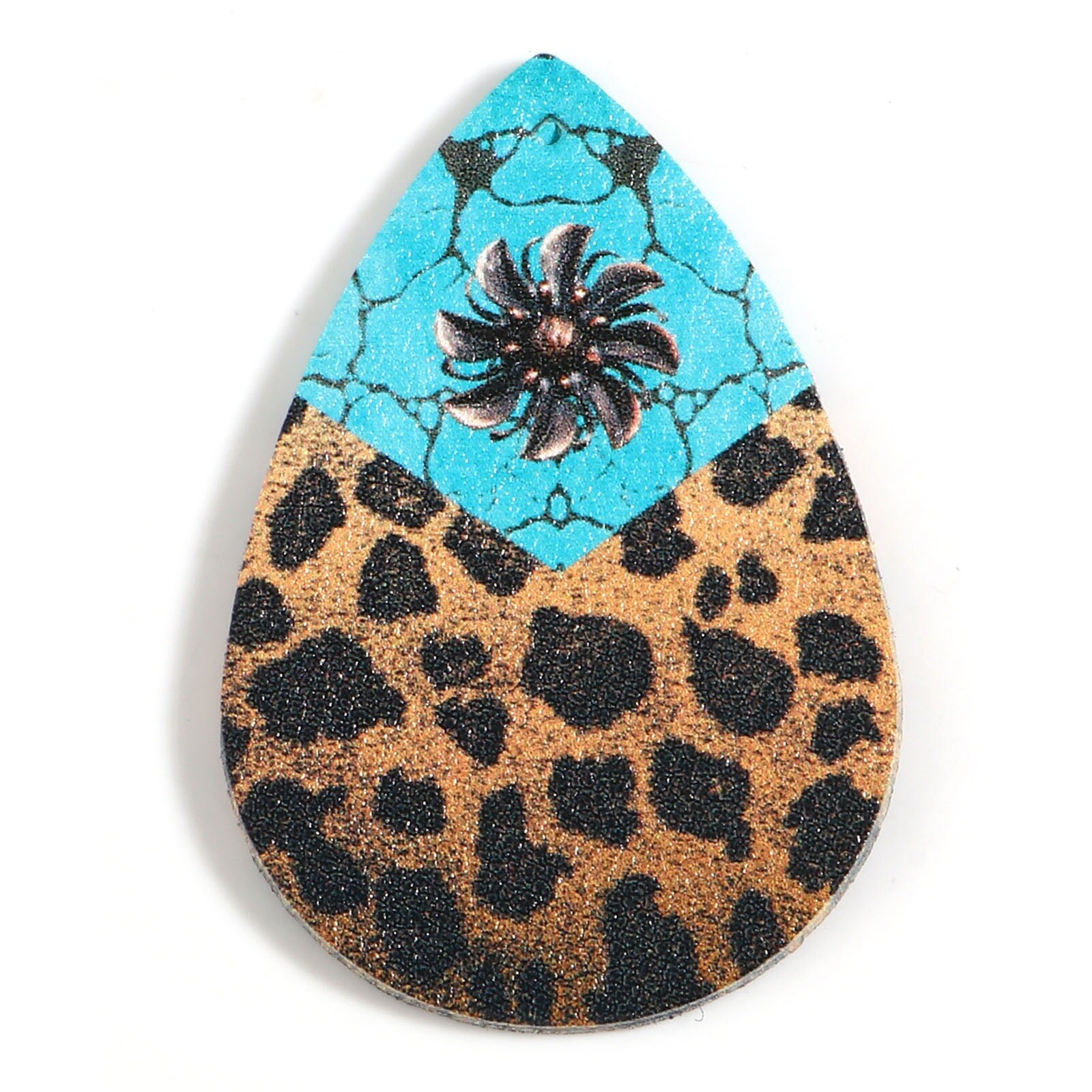 Bohemian pu leather pendant, multicolor with resin cabochon imitation, turquoise charms, diy necklace jewelry, , 5 pieces: 9