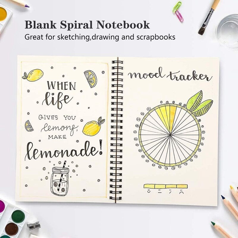 4 Pack A5 Kraft Cover Notepad Blanco Papier Schetsboek 100 Pages/ 50 Sheets Memo Planner Sketch Pad 8.25X5.55 Inch