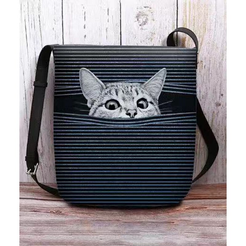 Women Clock and Cat Printing Messenger Bag Vintage Tassel Bag Lady All-match Pack for Women: 15