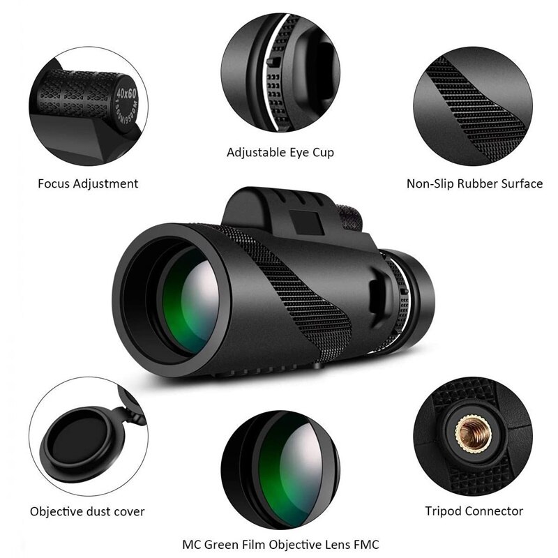 Tongdaytech-telescopio Monocular de 40x60 MM, Lente teleobjetivo con Zoom para cámara de teléfono móvil, con trípode, para Iphone, Samsung, Xiaomi, Lente para Smartphone