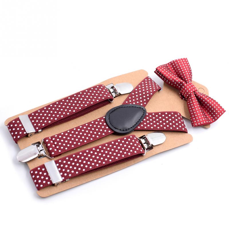 Conjunto de tirantes elásticos para niños, para bebés, para niños, con lunares y lazos: Wine Red