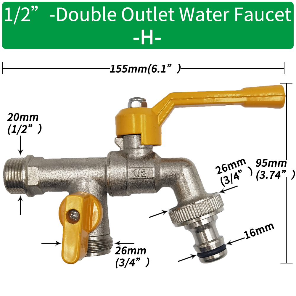 Gartenschlauch Wasserhahn Adapter 1/2'' IBC Wassertank Anschluss 2-Wege 1-Wege Bewässerung Durcheinander Wasserhahn gemeinsam Ersatz passend zu Kugelhahn: Schwarz