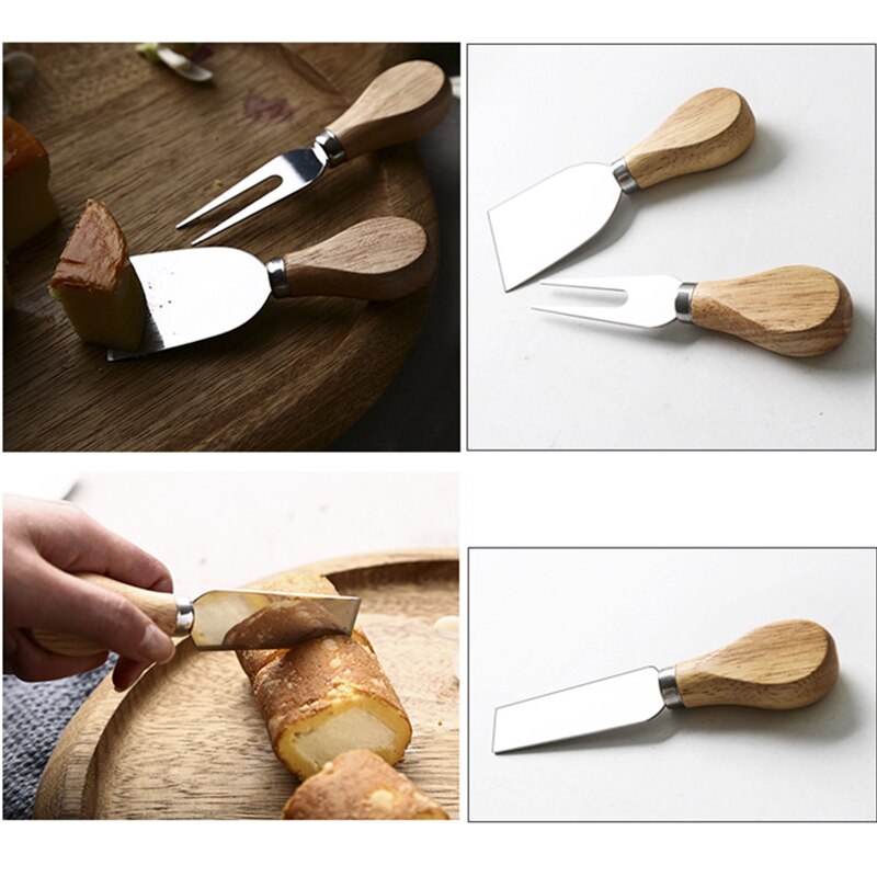 4 st/set ostverktygsset i rostfritt stål med trähandtag ostskyffel knivgaffel bakverktyg köksprylar