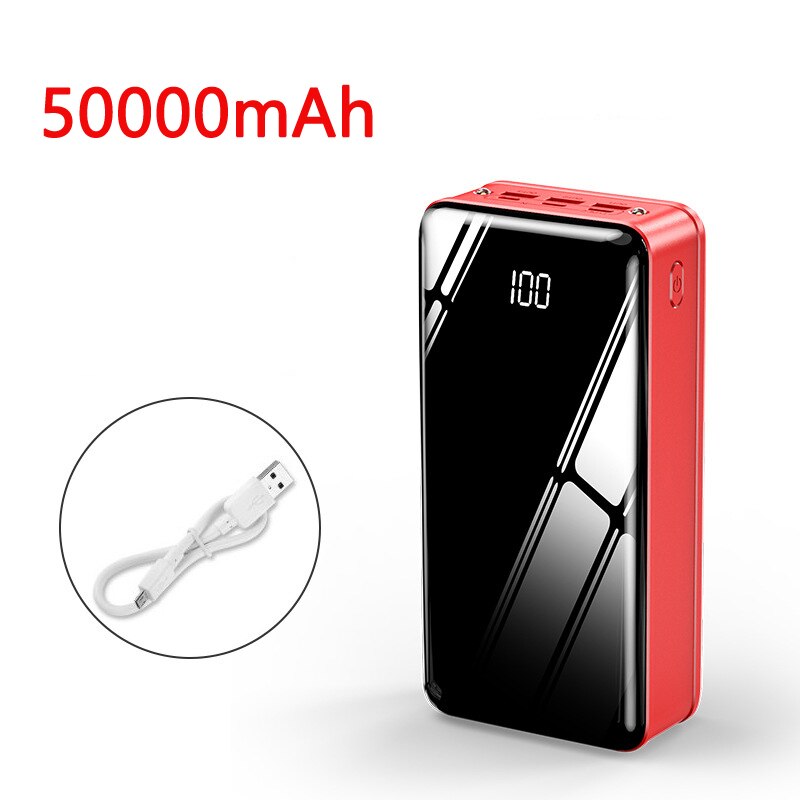30000mAh 40000mAh 50000mAh Powerbank with Flashlight Portable Charger External Battery Poverbank For iPhone 11 Xiaomi Power bank: 50000mAh Red