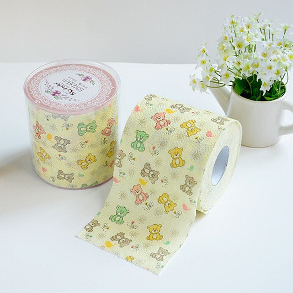 1roll 3-Layers Cute Cartoon Bear Printing Roll Paper Towel Core Bath Toilet Roll Paper Tissue Household Toilet Paper