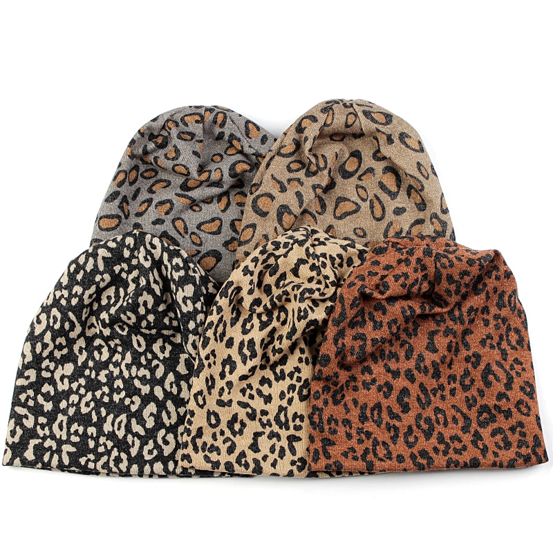 Geebro dam mössa randig kvinnlig mössa skullies casual polyester bomull leopard halsduk keps höst vinter varma mössor