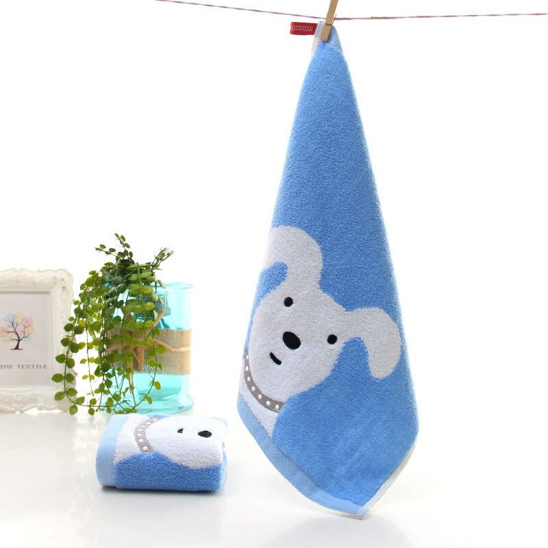 Style Kids Children Towel Cute Cartoon Dog Cotton Square Handkerchief With Lanyard FS0589: blue