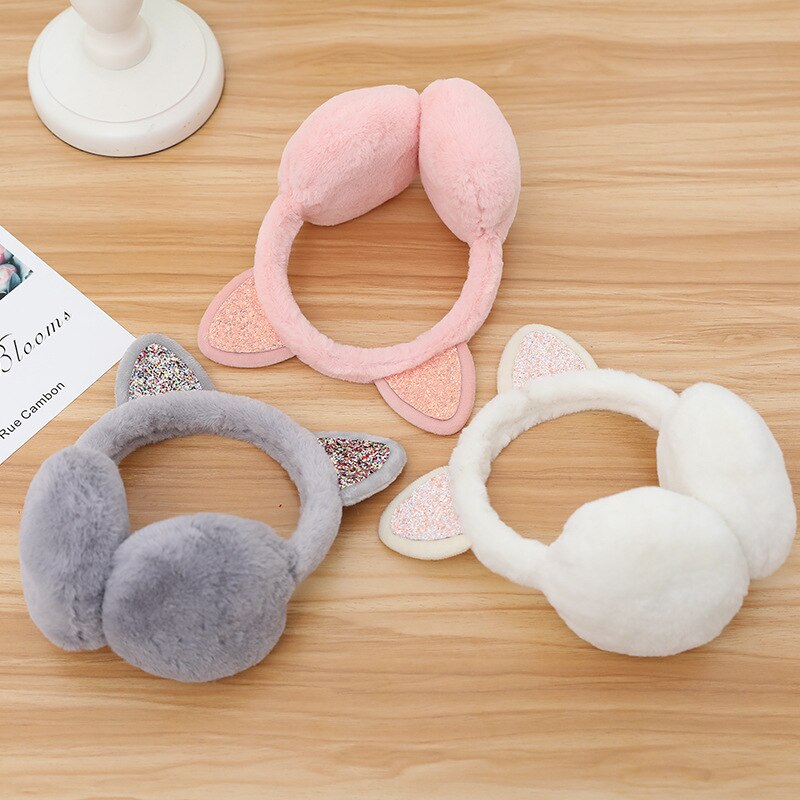 Earmuffs orelhas de gato brilhante earmuffs pelúcia inverno bonito glitter sequinear aquecedores earmuffs proteção fria macio earmuffs