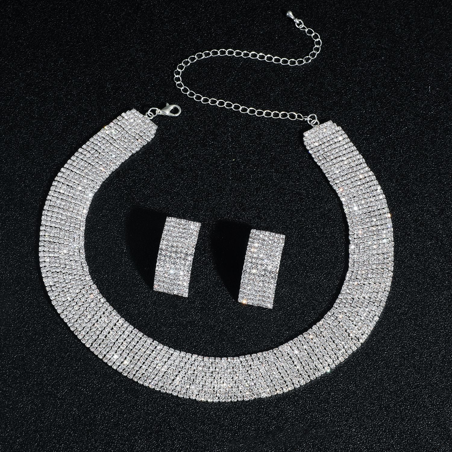 Conjunto de joyería para mujer, collar con pendientes de diamantes de imitación, accesorios de de lujo para de boda, 3 uds.