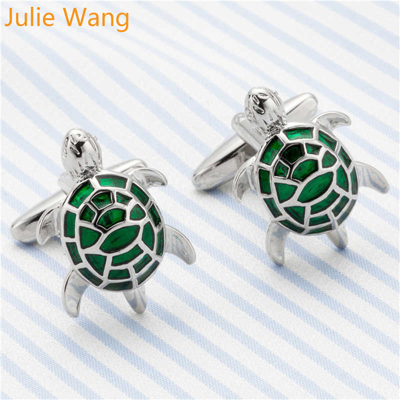 Julie Wang 1 Par Tartaruga de Bronze Abotoaduras Para homens Francês Camiseta Manga Prego Botões de Punho de Alta Qualidade Verde de Negócios presente