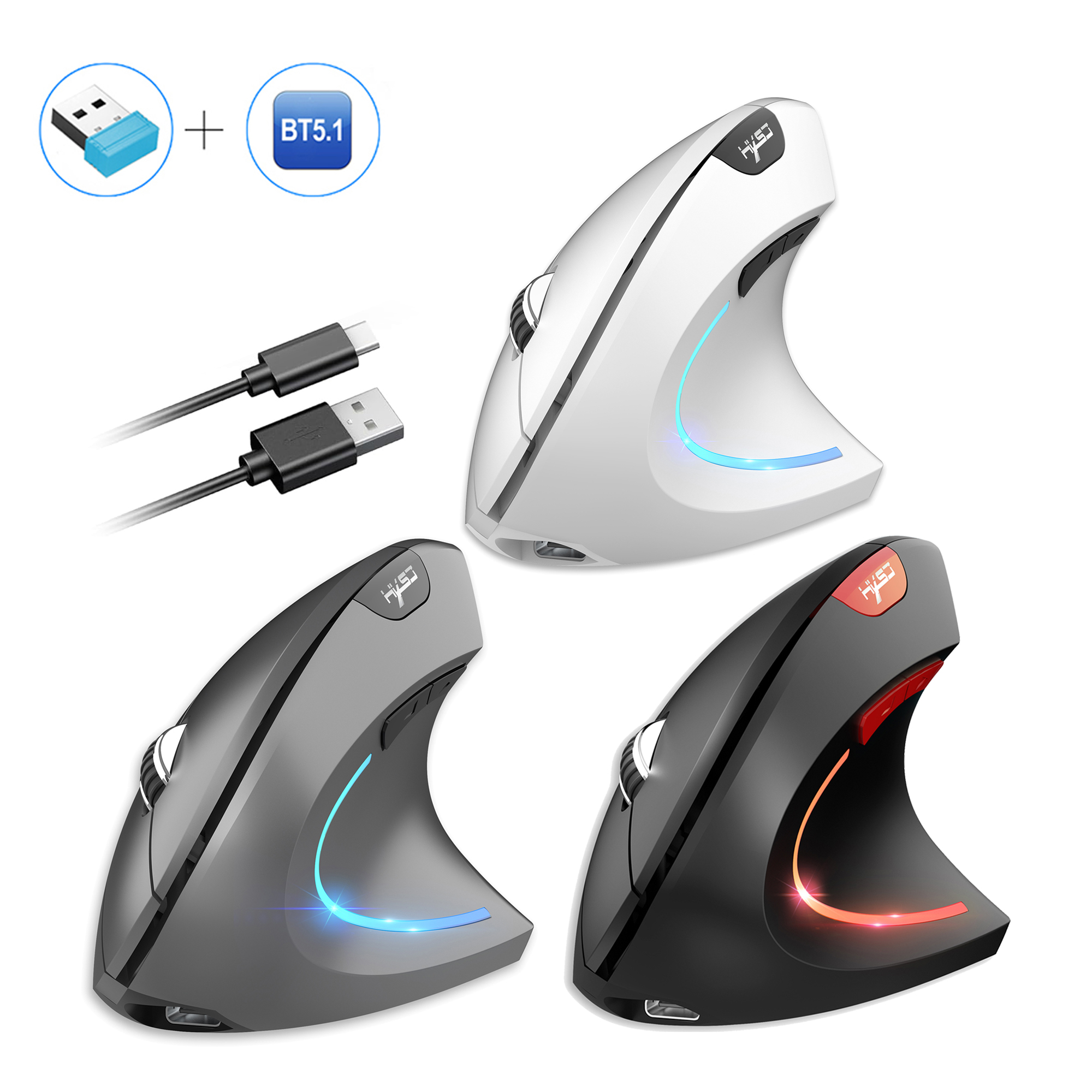 choice HXSJ ergonomic optical mouse ABS 2400DPI adjustable rechargeable 600mA vertical mouse for office and mac