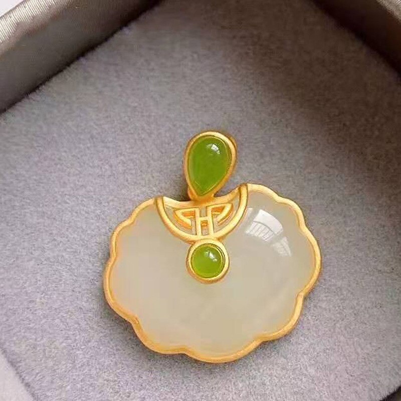 Collier pendentif Ruyi en Jade Hetian naturel, bijoux à la , amulette calcédoine, pour femmes, , S925: white