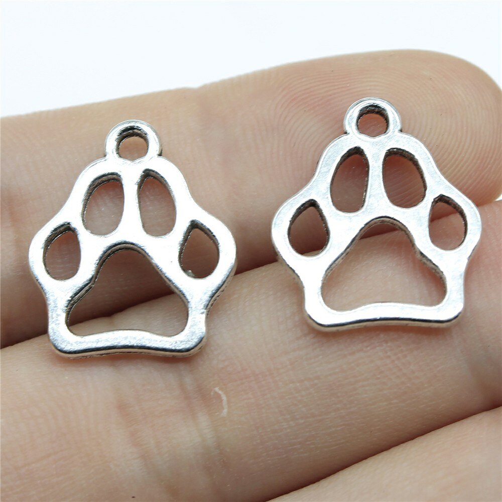 WYSIWYG 20pcs 19x17mm 3 Colors Antique Gold Antique Silver Color Antique Bronze Hollow Dog Paw Charms For Jewelry Making: Antique Silver Plated