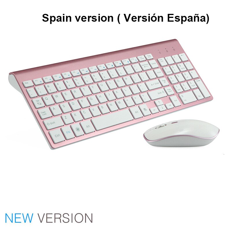 Jelly Comb — Clavier et souris multimédia sans fil, accessoire pour ordinateur 2,4G parfait pour un notebook ou portable discrets sans bruits à 102 touches: Pink Spain version