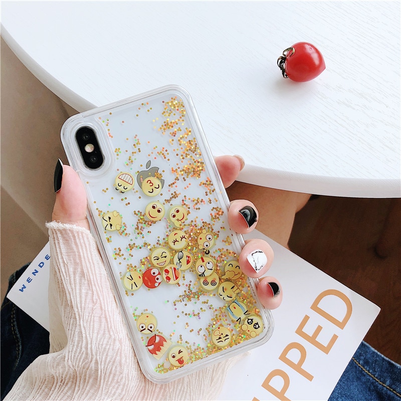 Liquid Water Case for iPhone 11 Pro MAX Dynamic Quicksand Glitter Smile Face Soft Case for iPhone 6S 7 8 Plus X XS MAX XR Cover