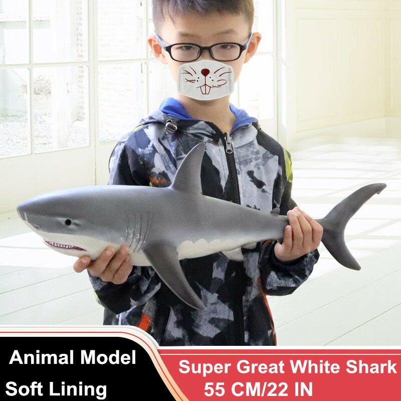 55CM Large Size White Shark Big Shark Figures Model Sea Life Animals Soft Great Lifelike Educational Toys For Kids