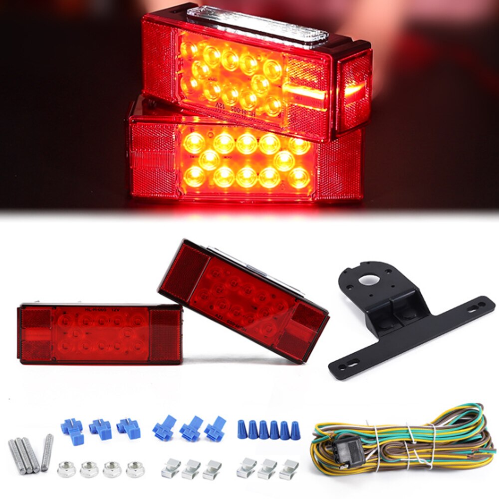 2pcs 12V LED Rectangular Trailer Tail Light Stop Running Lights With Steel Hardware Kit for Boat Truck Marine Towing vechiles