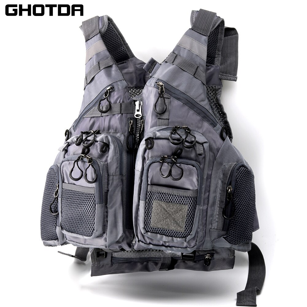 Giubbotto di salvataggio da pesca barca a vela kayak gilet da pesca professionale vestiti galleggianti multitasche riflettore traspirante per la visione notturna