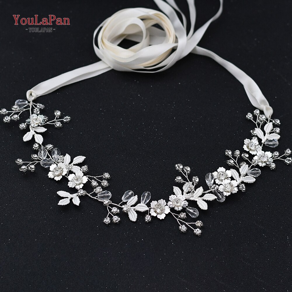 YouLaPan SH350 Wedding Dress Belt Bridal Rhinestone Sash with White Ribbon for Bridesmaid Crystal Party Gown Dress Belts: Off-White ribbon