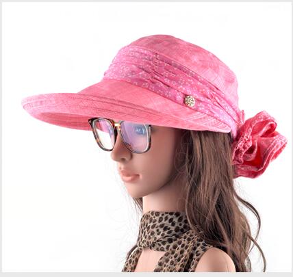 Panie dyskietki kapelusze przeciwsłoneczne dla kobiet lato anty-uv czapka dziewczyna szerokie rondo wiadro kapelusz kobiety składane daszki ochronne chapeu feminino: Różowy