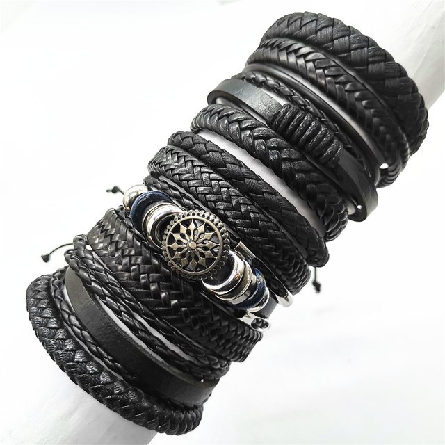 10 unids/set negro envoltura tejida nueva pulseras hechas a mano para hombres pulseras de cuero para hombres y mujeres brazalete para hombres de joyería al por mayor: Verde Dragonly