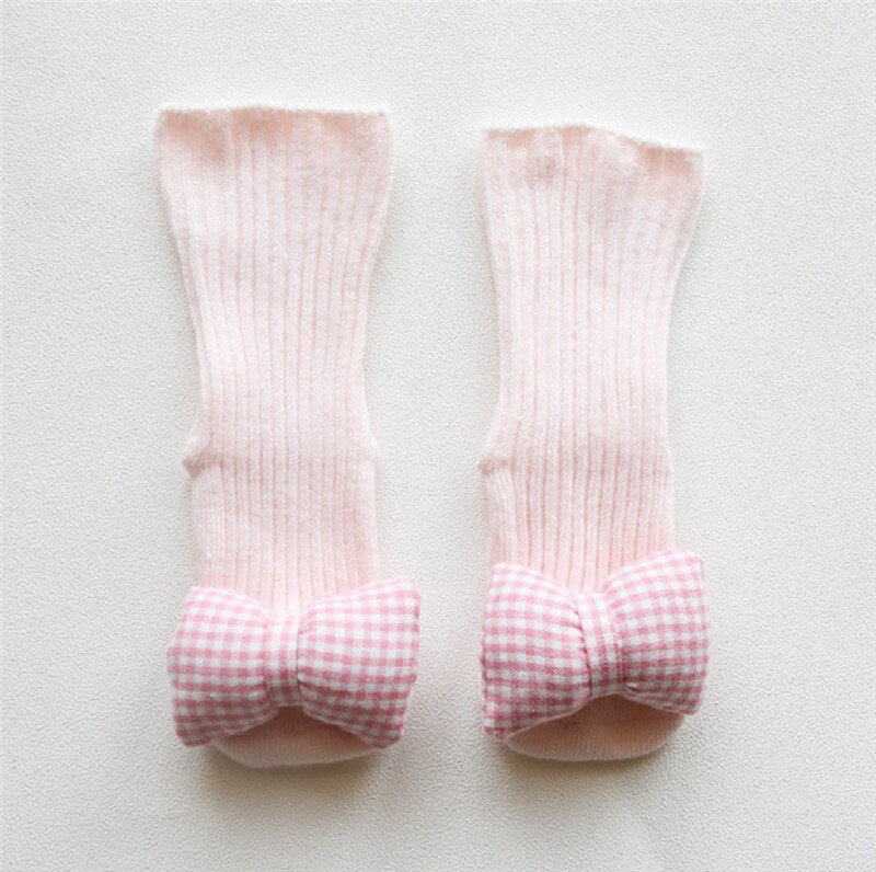 0-3T Baby Warmer Kousen Baby Boy Girl Cotton Cartoon Antislip Peuter Floor Panty Laarzen Vloer slipper Strik Kousen: Roze / 12m