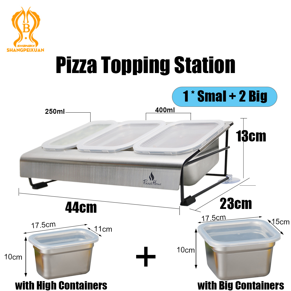 Stainless Steel Pizza Seasoning Container Pizza Topping Station with PP Visiable Lid Fridge Storage Pizza Ingredients Container