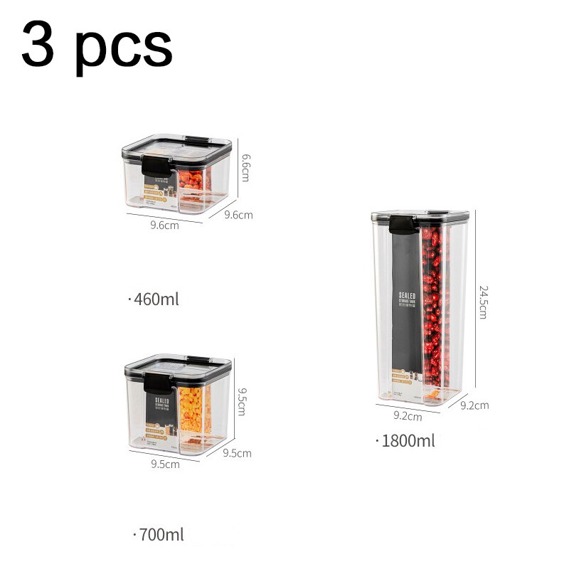 Set food storage container plastic kitchen refrigerator noodle box multi-grain storage transparent sealed storage containers: 3 PCS