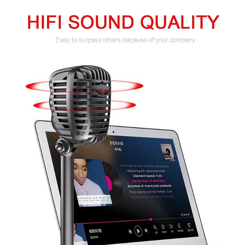Condenser microphone Wired Studio HD Noise Tabletop USB 3.5mm Mircophone for Computer Retro Mic