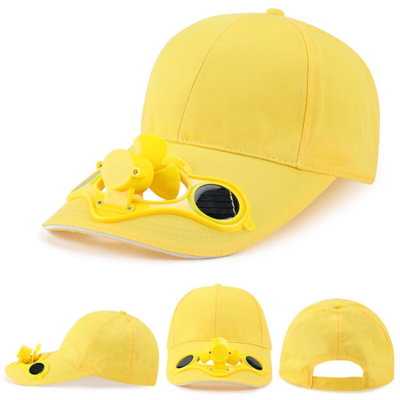 Summer Outdoor Sport Hats Sun Protection Cap With Solar Cool Fan Sunscreen Solar Powered Fan Hat Bicycling Climbing Baseball Cap: Yellow