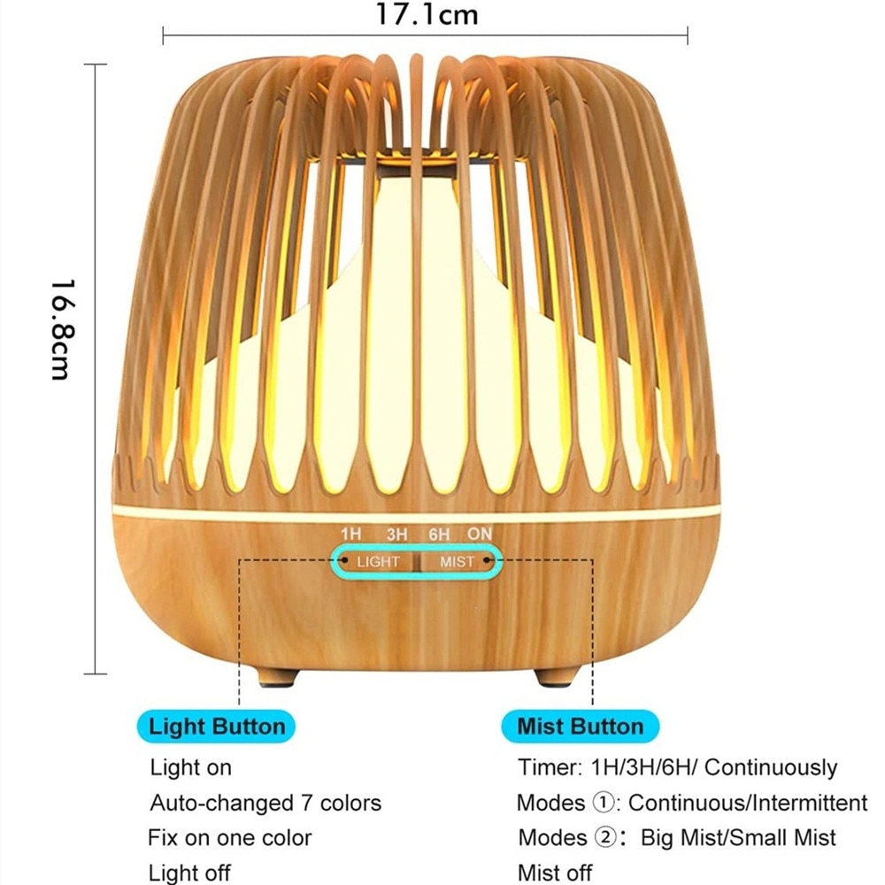 500Ml Ultrasone Aromatherapie Luchtbevochtiger Led Essentiële Olie Diffuser Luchtreiniger Thuis Mist Maker Geurverspreider Led Licht