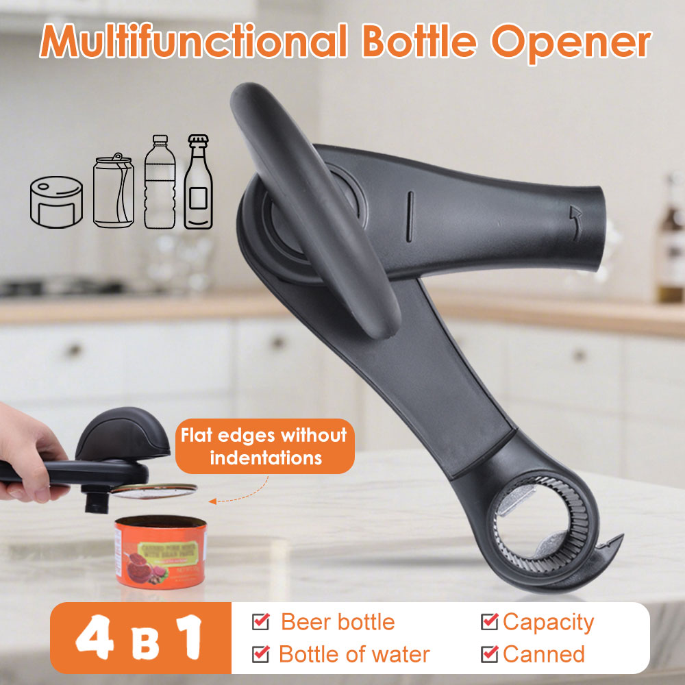 Portable Can Opener Plastic Safety Hand-actuated Bottle Opener Anti Slip Easy Grip Side Cut Multi-Func Kitchen Tool