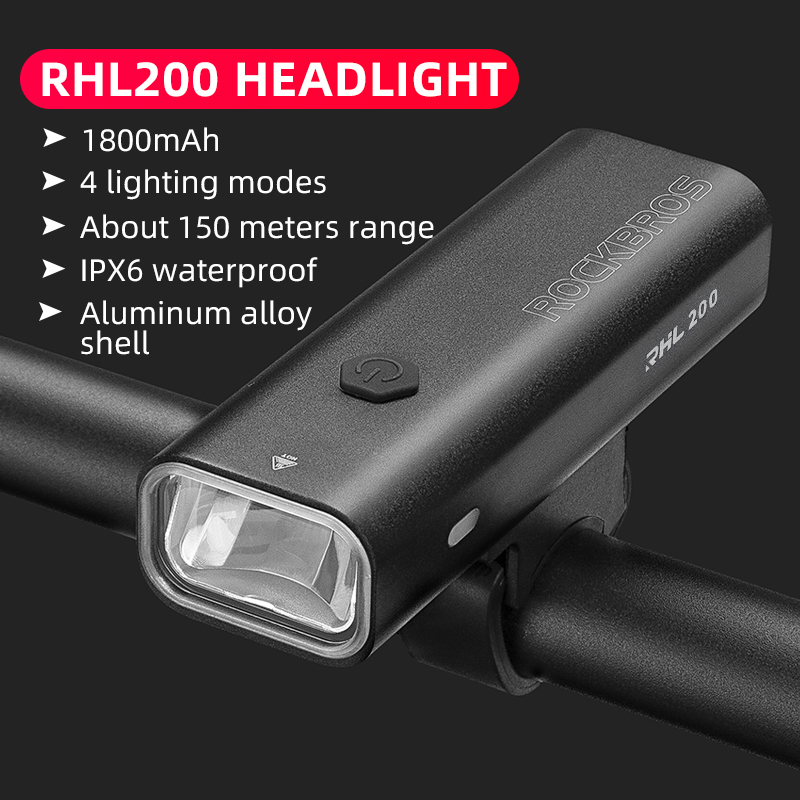 ROCKBROS Fahrrad Licht Regendicht Typ-C Ladung LED 2000mAh MTB Vorderseite Lampe Scheinwerfer Aluminium Ultraleicht Taschenlampe Fahrrad Licht: Burgunderrot