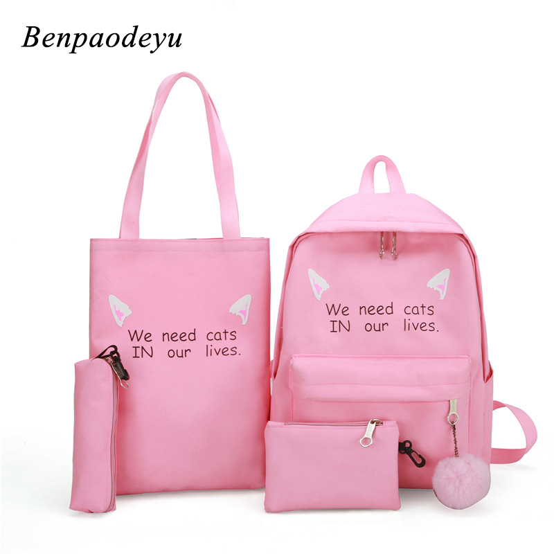 Children Bags Teenage Students Zipper Shoulder Canvas Backpacks Girls School Backpack Kids 3pcs/set Letters Printing Women Bags