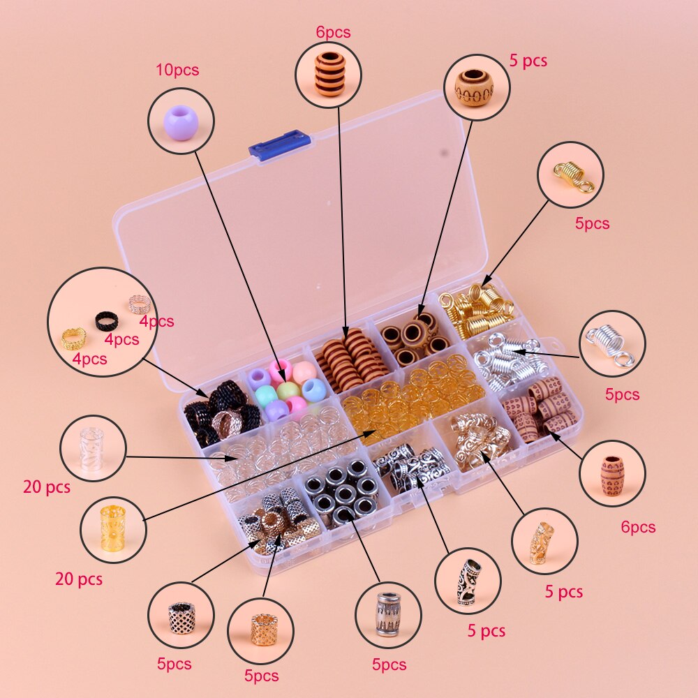 114 Stuks Metalen Haar Manchetten Vlechten Haar Kralen haar kralen voor vlechten hout dreadlock kralen haar ringen Accessoires met Opslag doos