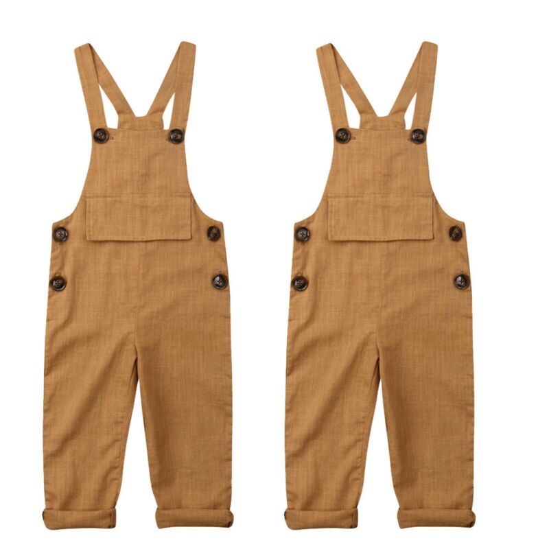 Toddler Kids Baby Boy Girl Linen Suspender Pants Jumpsuit Romper Clothes 0-3Y