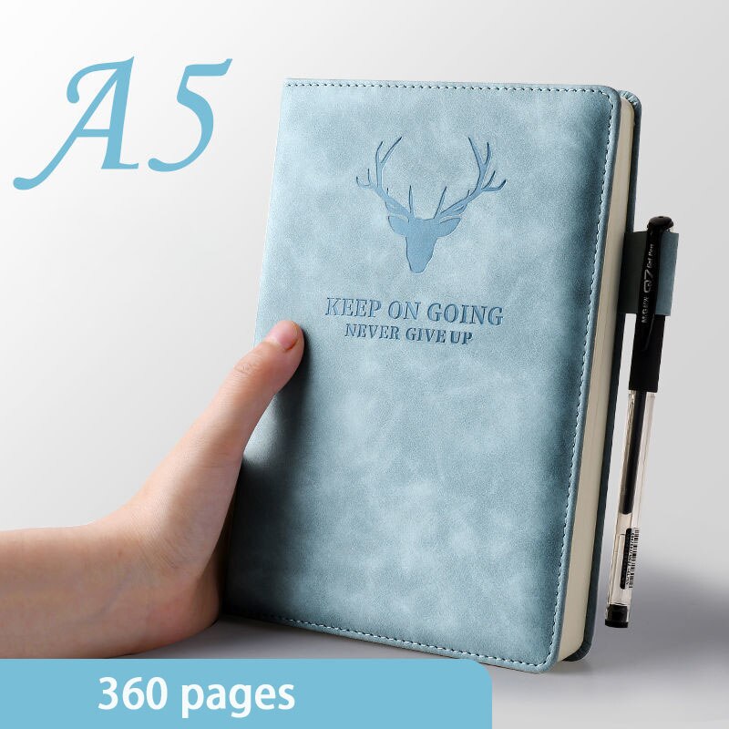 A4 Notebook Ultra-thick Thickened Notepad Business Soft Leather Work Meeting Record Book Office Diary Sketchbook Students Cute: Sky blue A5