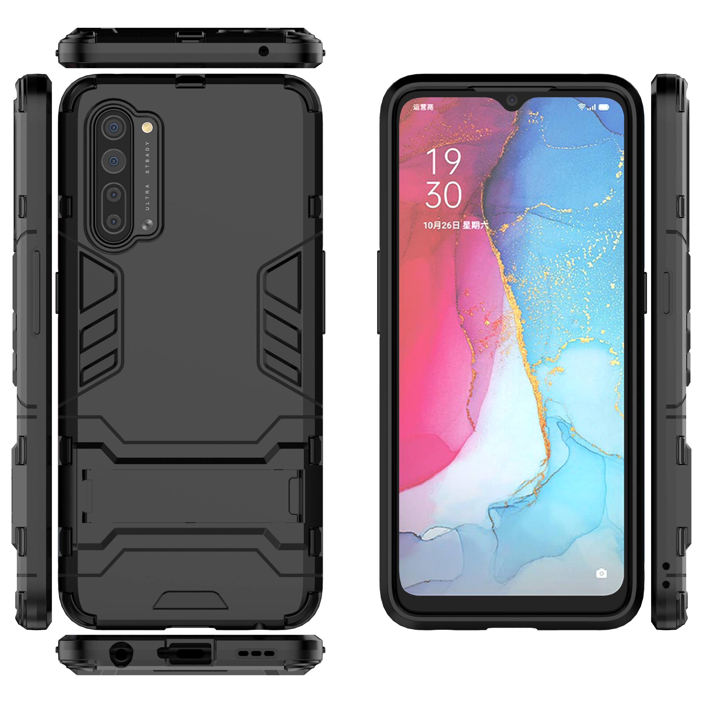 Funda de armadura híbrida para OPPO Reno 5Z 5g 5 Pro Plus 4 SE 4 Pro 4g 3 Pro 2 Z con soporte, funda de teléfono protectora para Reno A Z