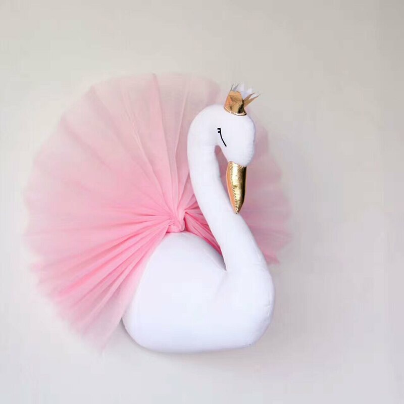 Bonito y práctico Cisne 3D de corona dorada, arte de pared colgante para niña, muñeco de cisne, juguete de peluche, cabeza de Animal, decoración de pared para habitación de niños, cumpleaños