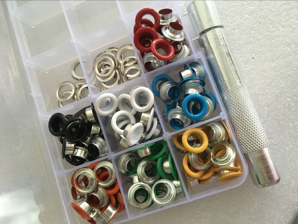 1 tool + 200pcs 8mm Scrapbook Eyelet Random Mixed Color Metal eyelets For Scrapbooking DIY embelishment garment clothes eyelets
