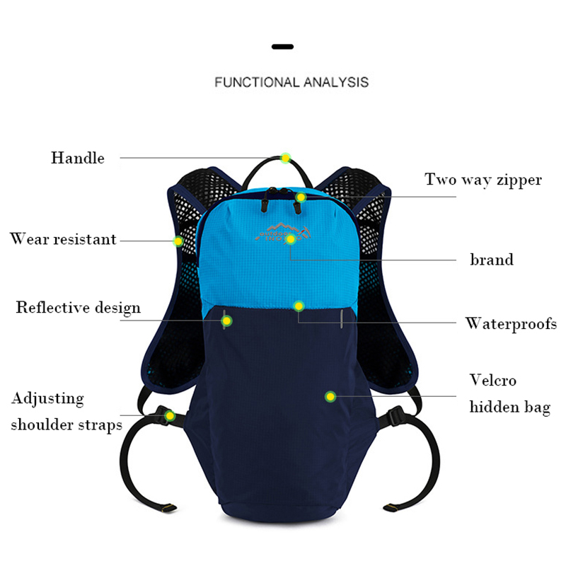 INOXTO Wasserdichter Laufrucksack, 5 l, ultraleichte Trinkweste, Rucksack, wandern- und Fahrradtasche, atmungsaktive Sporttasche, 2 l Wasserbeutel