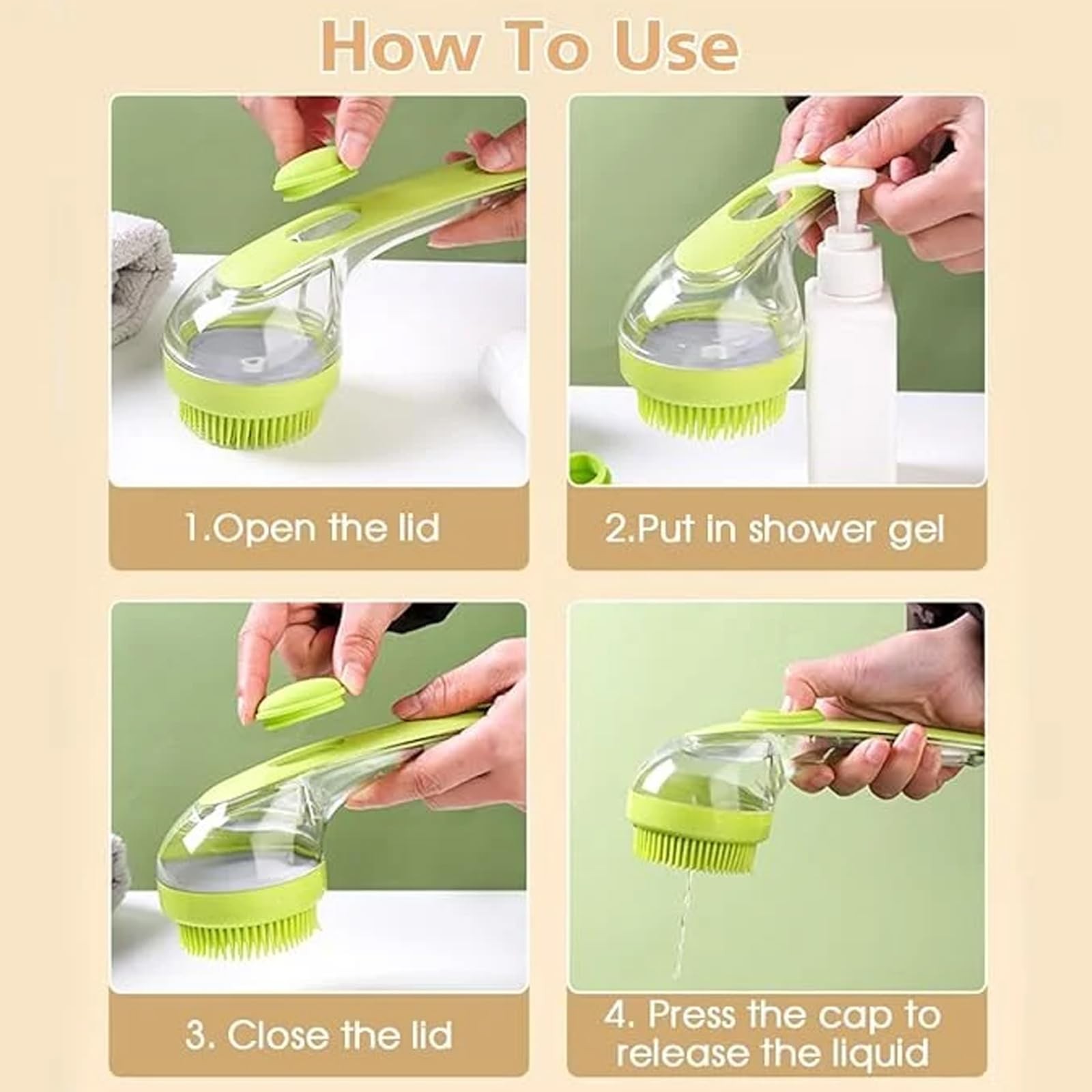 Brosse de bain en silicone souple pour animaux de compagnie avec long manche, distributeur de shampoing, massage doux pour le toilettage, les livres, la fourrure et les cheveux, 1PC