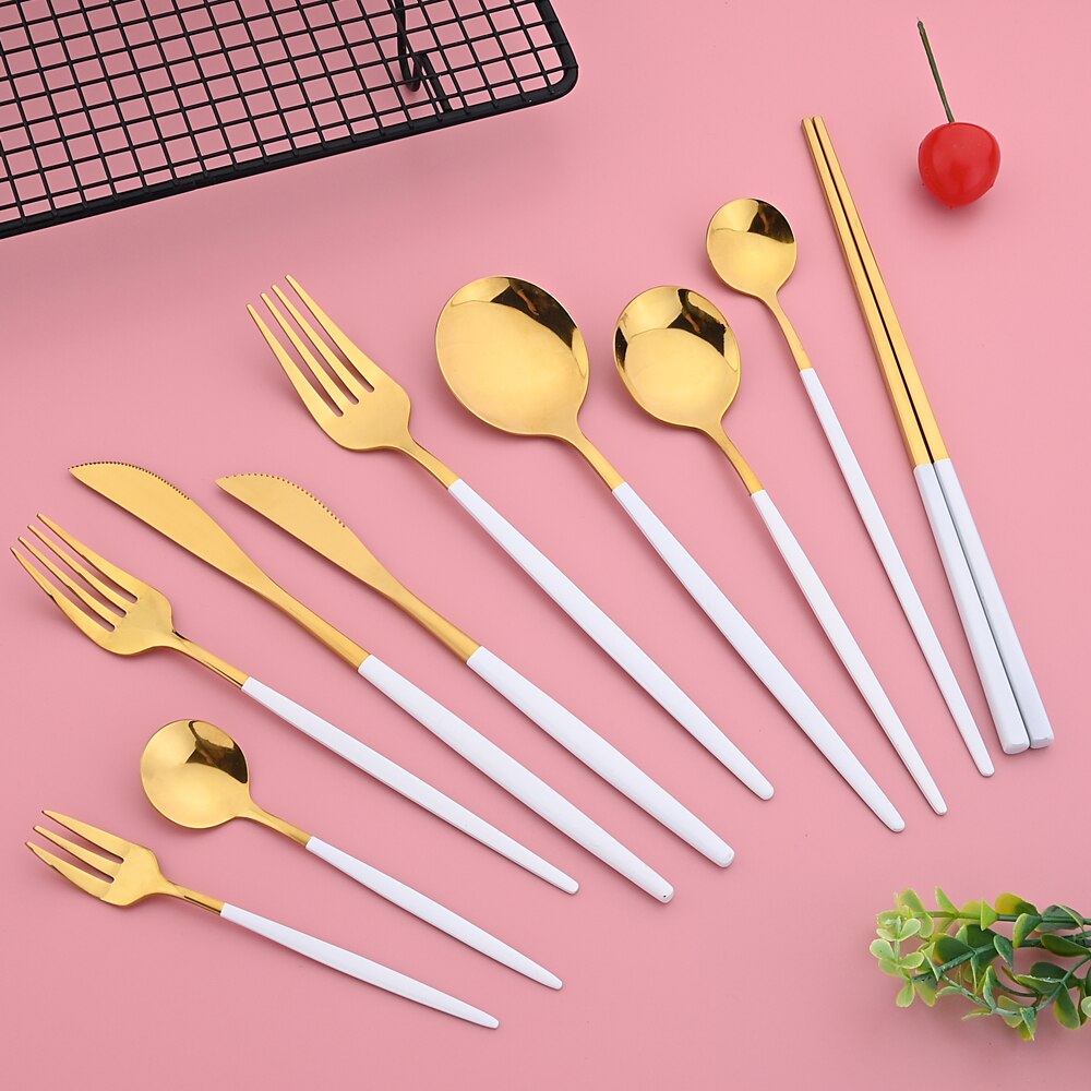 White Gold Flatwar Fork Knife Spoon Set Cutlery Tableware 1pc Dinning Table Steel Kitchen Complete Dinner Set for