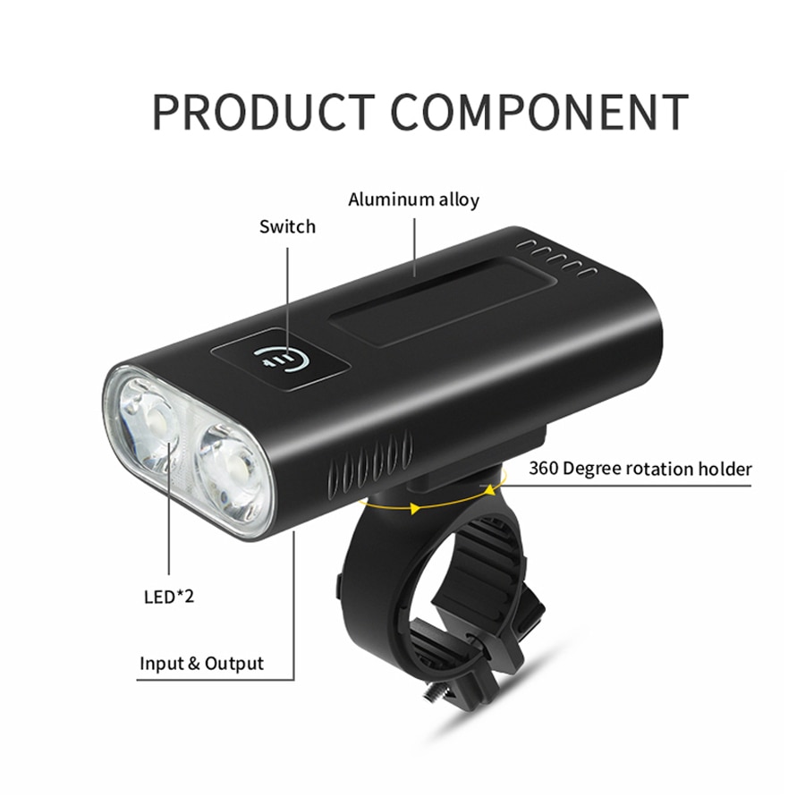 NEWBOLER-potente luz LED para bicicleta de montaña, resistente al agua IPX5, recargable vía USB, batería externa, 5200mAh