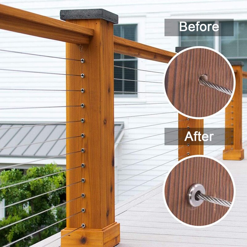 110Pcs Protector Sleeves for 1/8 Inch Deck Cable Railing Wood Post Protector with Drill Bit DIY Balustrade